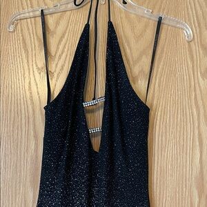 Betsy & Adam Black Glitter Maxi Dress